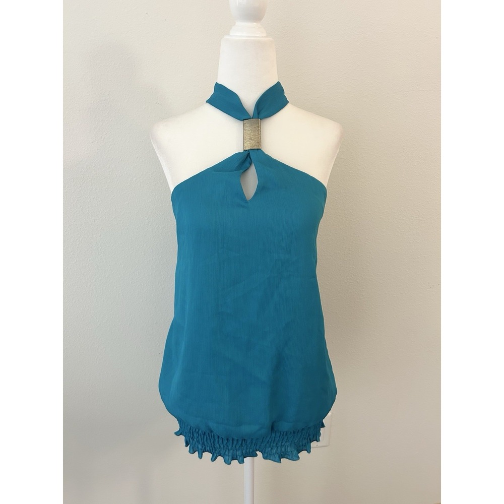 2000s Aqua Blue Halter Top Silver Detail Festival Y2K Mcbling Summer